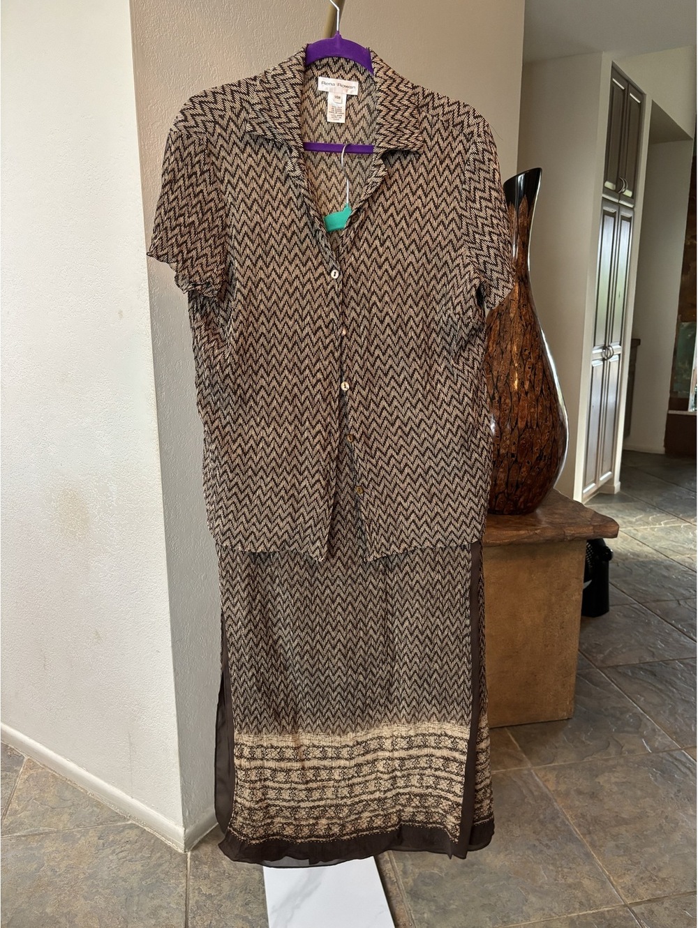 Rena Rowan Silk 2-piece set: shirt + button-front skirt Size 14W